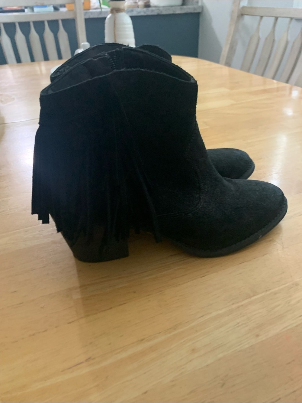 Marc Fisher Black Suede Fringe Ankle Booties